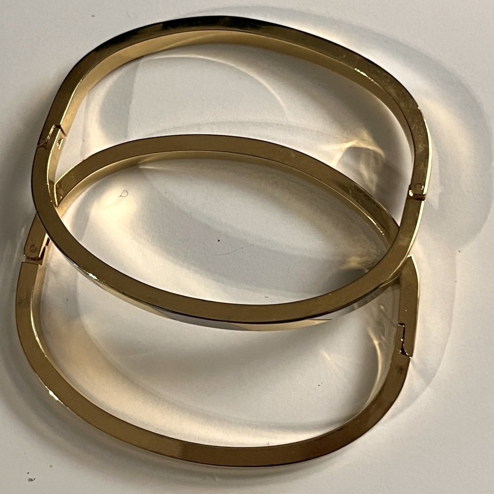 Estate 2 toned/2 14k & Rhodium Plated Gold Hinged Bangle Bracelet Heavy Vintage - Picture 3 of 7